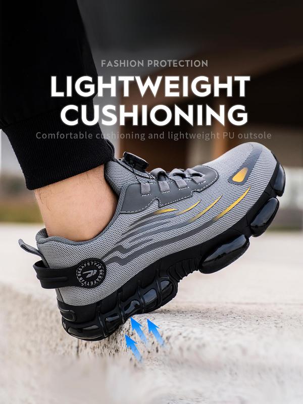 Unisex Colorblock Lace Up Front Safety Shoes, Lightweight Breathable Comfortable Anti-smash and Anti-puncture Shoes, Fashionable Shoes for Work & Daily Wear, Closed 5