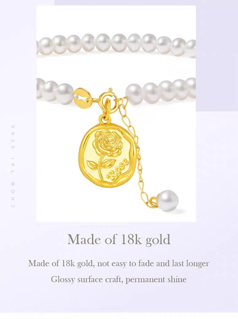 Product Introduction of 【Chow Tai Seng】18K Au750 Gold Rose Flower & Abacus Hot-selling Daily Fashion Pendant Necklace (with gift chain) 4