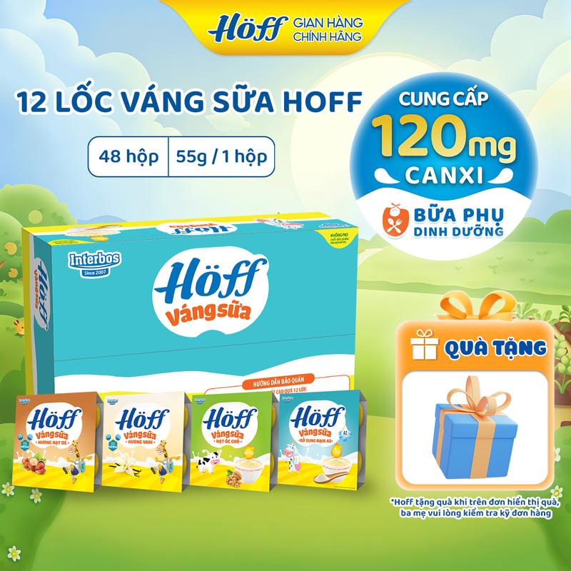 1 Thùng váng sữa mix vị Hoff cho bé bổ sung năng lượng HMO MFGM Vitamin cải thiện hệ miễn dịch và sức đề kháng 12 lốc - 48 hộp