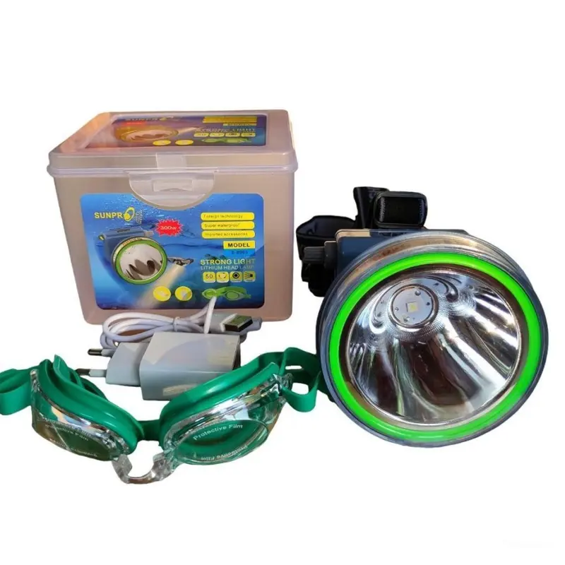 Senter Kepala Selam SUNPRO S-8965 300W 5000mAh | Senter Selam Headlamp Super Bright Cahaya Putih Indikator Baterai Super Terang Tombol Putar Bonus Kacamata Renang 0