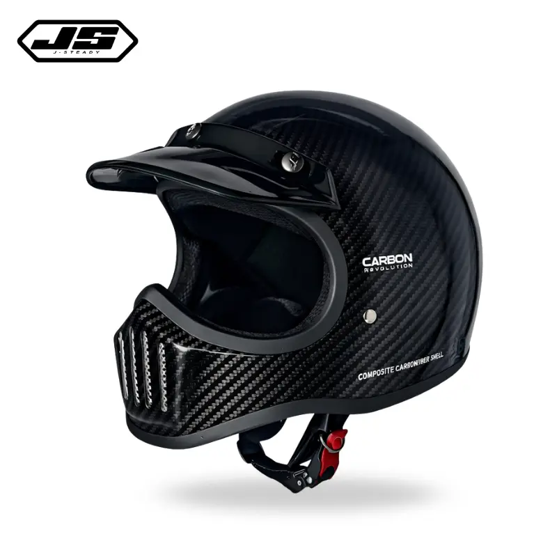 J.Steady Helm Full Face JS Cakil Carbon Glossy untuk Cewek/Cowok Paket Ganteng Pet Transparan Helm Trail Dewasa Keren Motorcycle Sporty