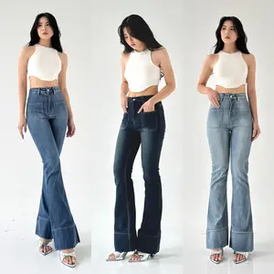 LADOUCE - Kelly High Waist Cutbray Jeans Celana Stretch Flare Panjang Wanita