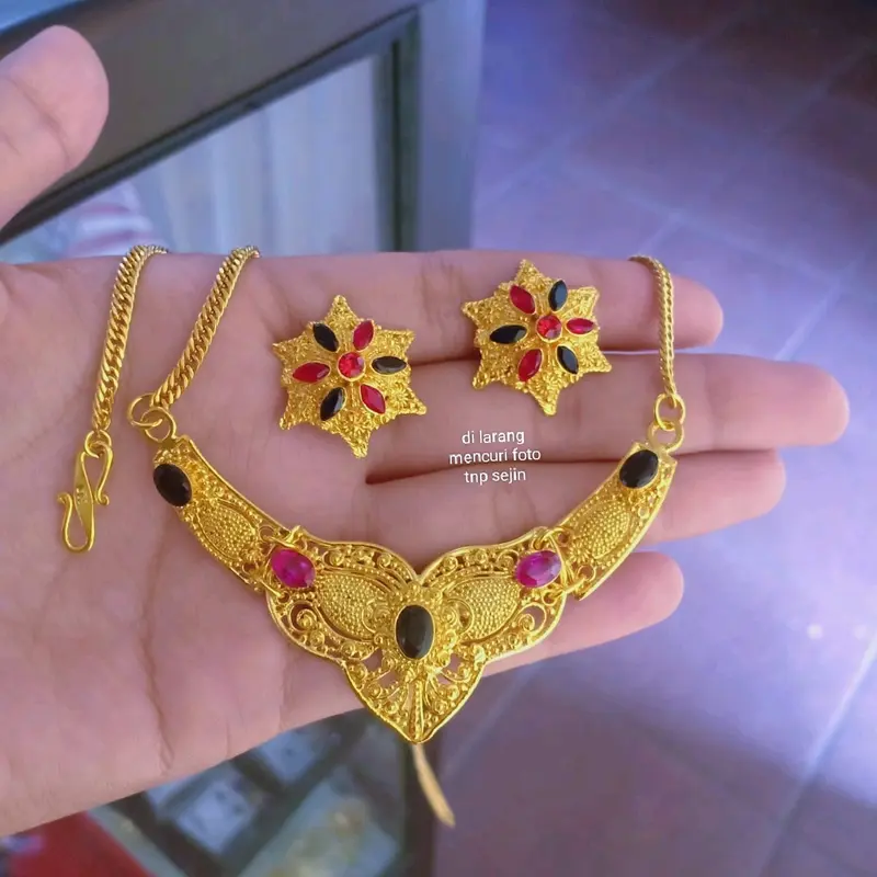 Set perhiasam dubai permata Rante titanium Sumpel bintang 1