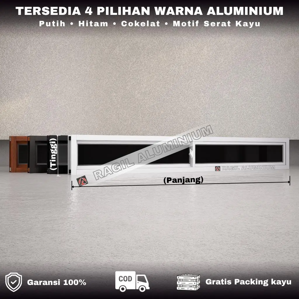 Jendela Boven Aluminium Kaca Sliding Polos Tinggi 30 cm x Panjang 180 cm (30x180)
