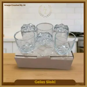 Gelas sloki desain oval bintang bagian bawahnya 1pcs (isi 6 gelas sloki)/ gelas sloki harga murah