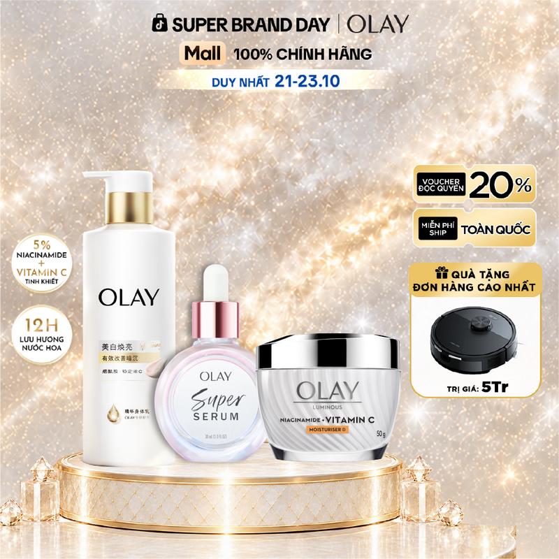 Combo Sữa Dưỡng Thể Olay Body 260g Trắng Da & Dưỡng Ẩm – Hàng Nội Địa Trung Quốc Và Super Serum 5in1 Và Kem Dưỡng Giúp Sáng Da, Hỗ Trợ Mờ Tàn Nhang VITAMIN C (50G + 30ML)