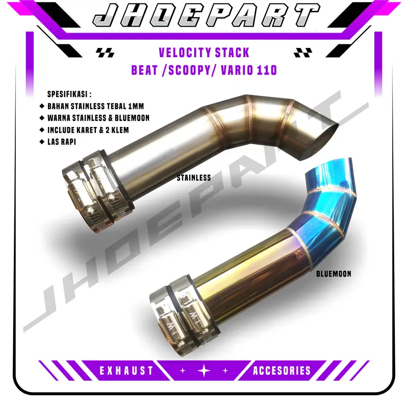 Velocity Air intake Honda Beat Scoopy Vario 110 fi ESP Stainless Pipa 38mm Karet Foto JHOE PART 0