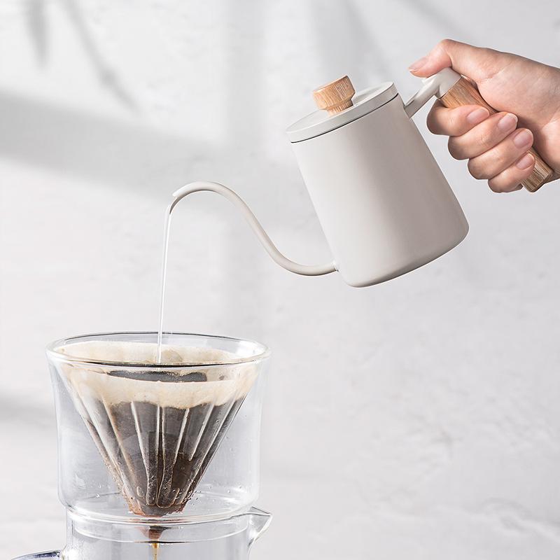 Product Introduction of 350/600ml Coffee Kettle Solid Wood Handle Narrow Mouth Swan Neck Pot Ear Hook Pot Vertical Water Drip Filter Coffee Pot Teapot 8