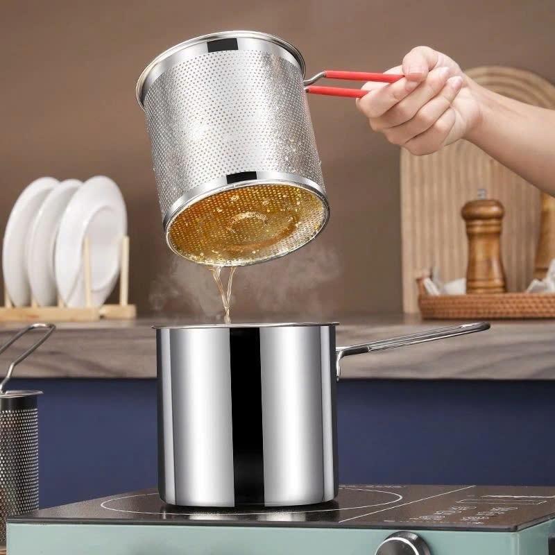 Bộ Nồi Chiên Ngập Dầu inox 304 1200ml Kèm Rổ Chiên Lọc Dầu Inox 2in1 Tiện Lợi