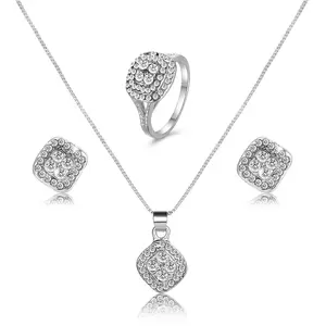 Temperament and personality inlaid rhinestone necklace, earrings, ring three-piece set of women's jewelry accessories set, fashionable and versatile