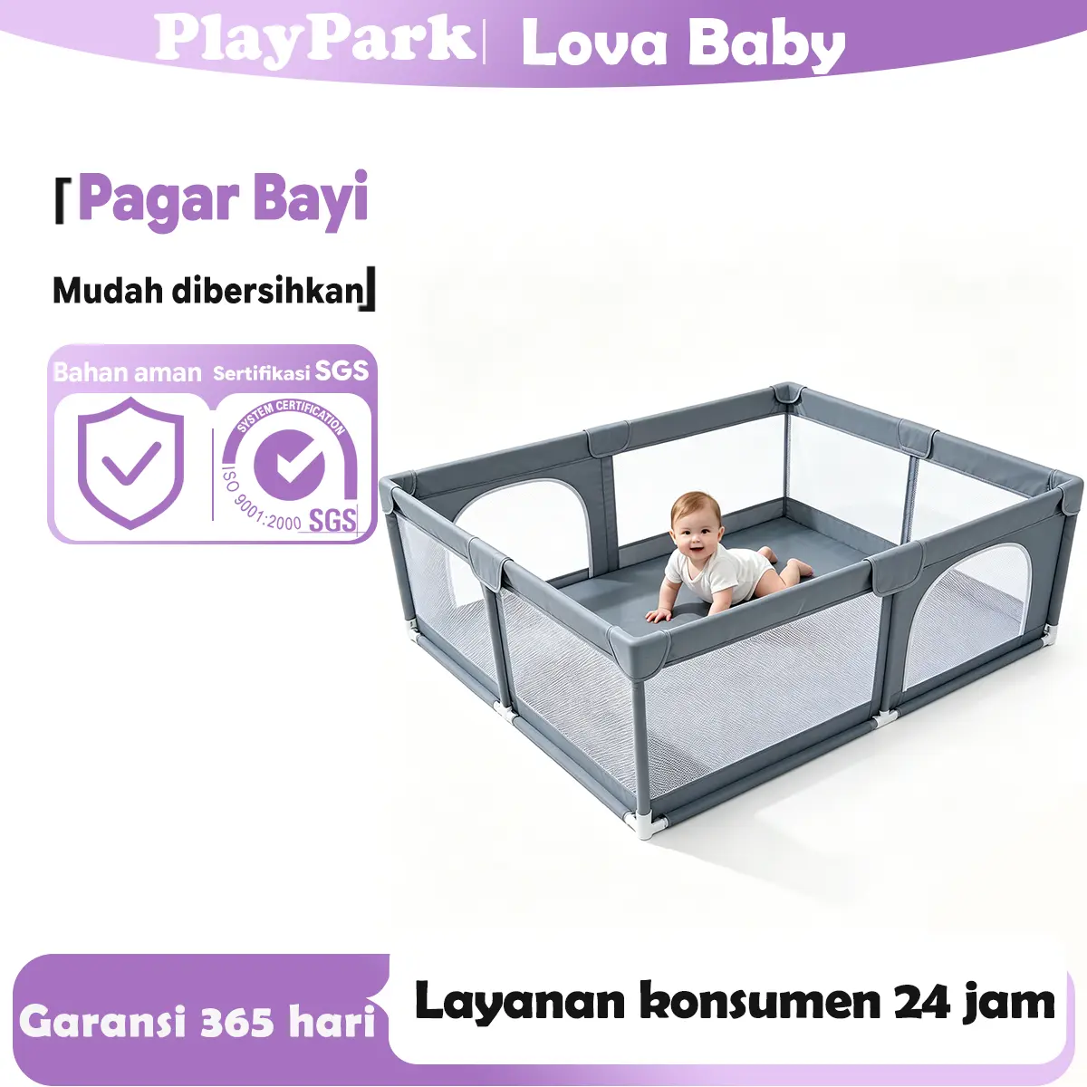 [Ready] Pagar Bayi Bermain Mandi Bola Anak  free gift Pembatas Kasur Pagar Bayi Pagar Mainan Anak Playground Anak  Pagar Bayi pagar mainan bayi baby  Ruang Besar Untuk Berbalik Pagar Mainan abu-abu teran120*180 lateks gratis playpen Biru Anak-Anak