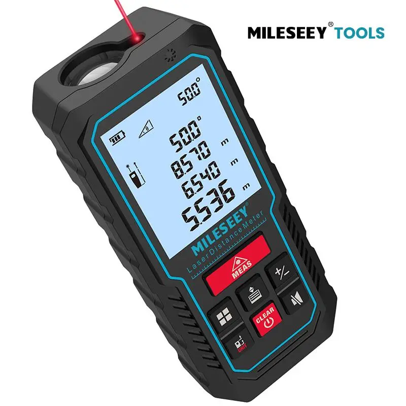70M Laser Measure Device, MiLESEEY 229ft Digital Laser Tape Measure with Upgrade Electronic Angle Sensor, ±2mm Accuracy, Area Measurement,Volume and Pythagoras, 2"LCD Backlit,Mute, Battery Included