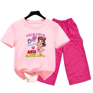 Baju Ubur-ubur Ikan Lele GILR AKU CANTIK LEE Setelan Anak Perempuan Usia 5-12 Tahun Kaos dan Celana Cargo Fashion