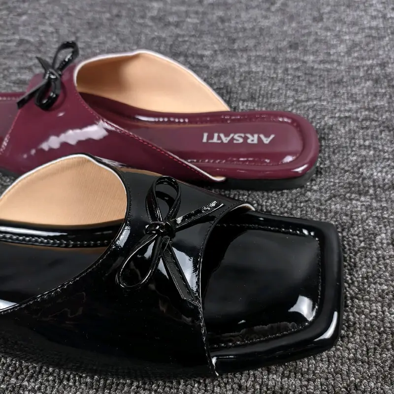Jennie Slippers Sandal Flat Wanita Pita Coquette Cantik Empuk Slop Kekinian Burgundy Series Sendal 6