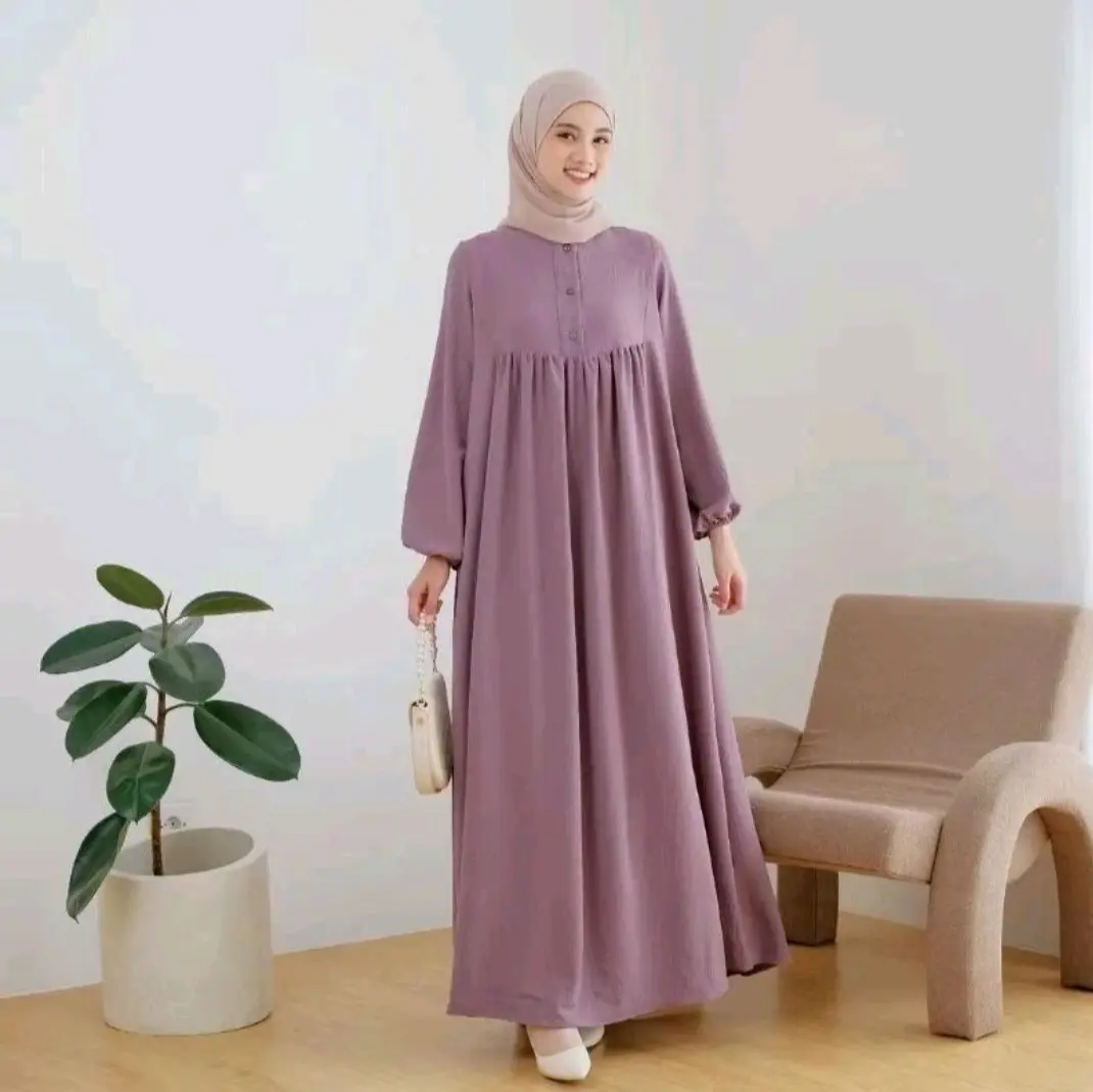 Gamis Crinkle Airflow Balon Kancing | Syifa Dress Muslim Wanita Panjang