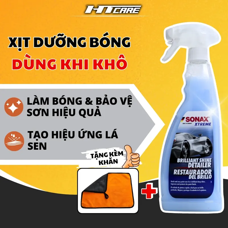 Xịt dưỡng bóng SONAX làm bóng và BẢO VỆ bề mặt sơn, tạo hiệu ứng LÁ SEN 0