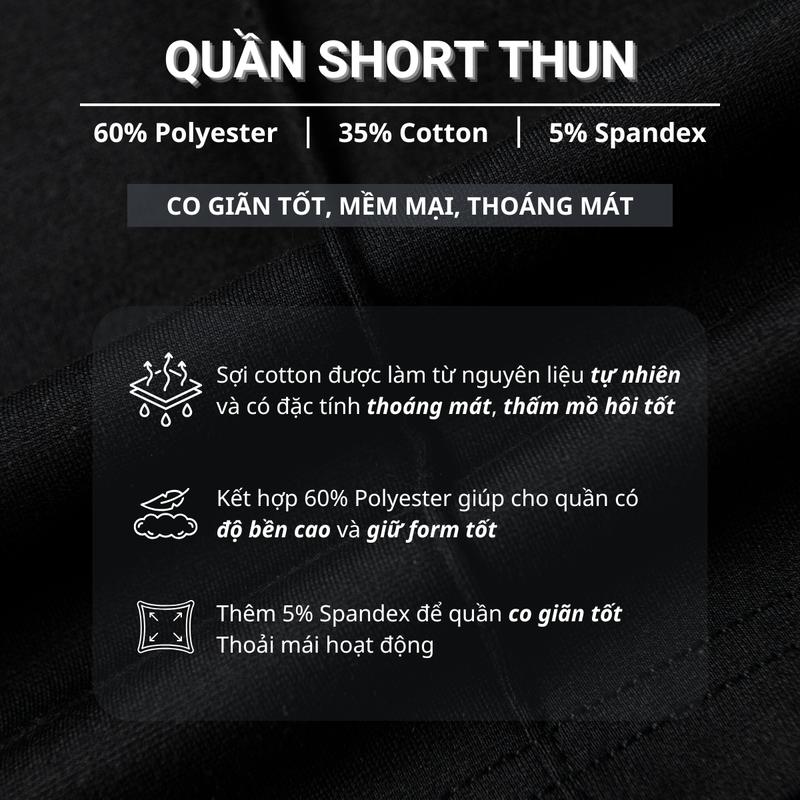 Quần Short Nam H90 Chất Thun Co Giãn, Quần Đùi Nam Mùa Hè Basic Thoáng Mát Thấm Hút Mồ Hôi QST01 3