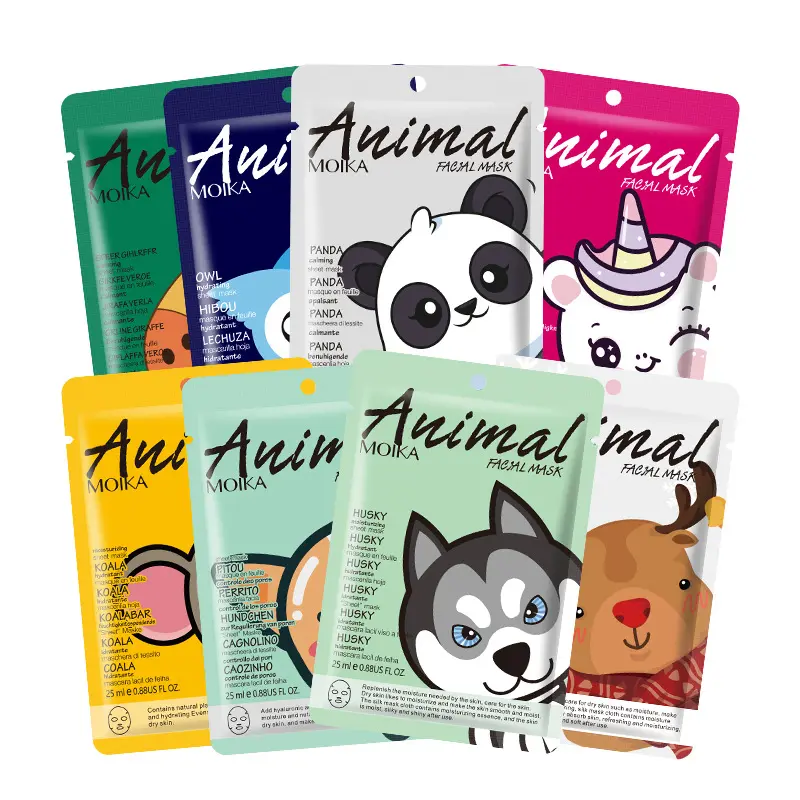Randomly give away 2 pieces MOIKA Animal Cartoon Mask Hydrating and Moisturizing Mask Wajah Masker (8 pieces+2 pieces, a total of 10 pieces)