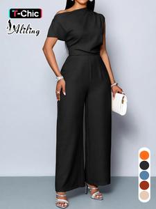 Alinging Mono Elegante de Color Sólido para Mujer, Cintura Alta, Pantalones de Pierna Ancha de Corte Delgado, Moda Casual para Todas las Estaciones, Mono Estiloso para Damas