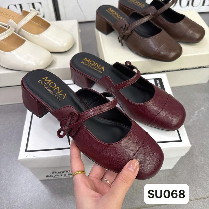 ISHOES - Giày Sục Cao Gót Nữ SU068 Đế Vuông Cao 5cm MONA Da Lì có Quai