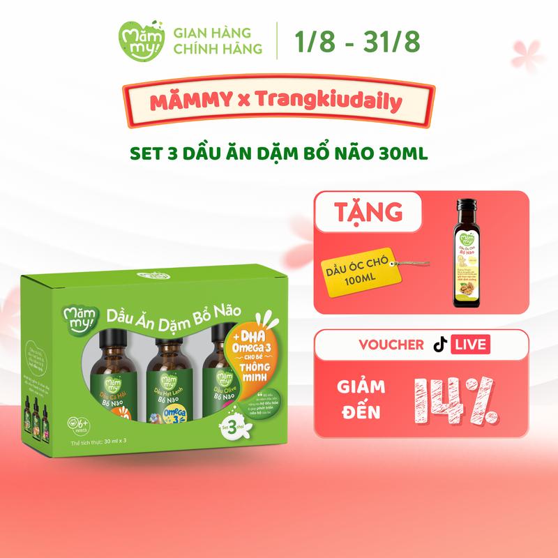 Set 3 dầu ăn dặm (cá hồi, hạt lanh, olive) Bổ Sung DHA, Omega Giúp Cho Bé Từ 6 Tháng Phát Triển Trí Não, Chai 30ml [OC]
