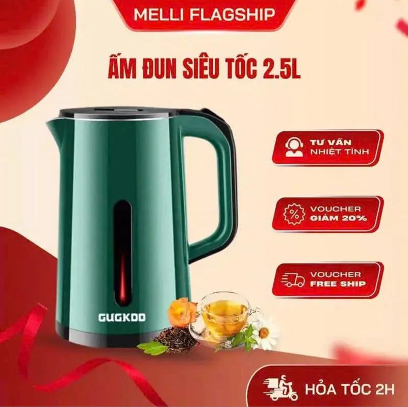 Giao Màu Ngẫu Nhiên ẤM SIÊU TỐC ĐUN SIÊU NHANH DUNG TÍCH 2,5L VỎ NGOÀI CÁCH NHIỆT