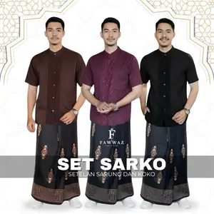 Setelan SARKO Sarung Dan Koko Embos Lengan Pendek Sarung Motif Sarwon Muslim Pria Dewasa