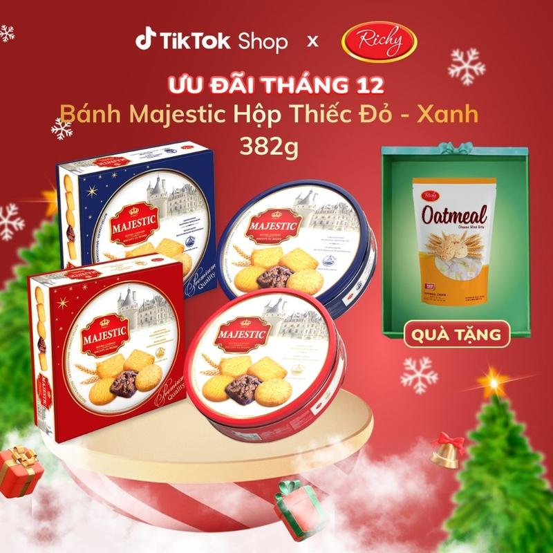TẶNG 1 YẾN MẠCH kèm túi xách giấy Hộp bánh Majestic hộp thiếc bánh quy bơ sữa và socola 2 màu xanh đỏ 382g - Tết 2026