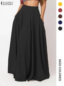 Falda acampanada lisa con bolsillos para mujer, falda maxi de línea A y cintura alta elegante para fiestas, vacaciones y como invitada a boda; prendas inferiores para mujer para todas las estaciones