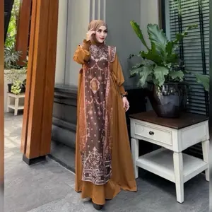 Ristya Dress Caramel & Burgundy Material Lady Zr Pattern Exlusive By Elly Arsy Only Gamis (Tanpa Hijab)