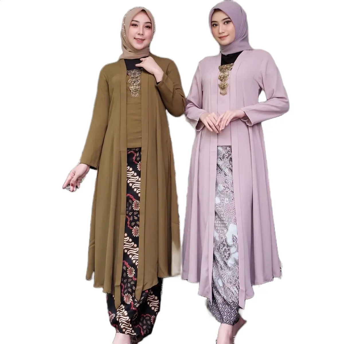 Hameedah - Set Kebaya Tunik Kutu Baru Polos Rok Lilit Batik Baju Kondangan Wanita Kekinian Modern  Panjang Dress Katun Kancing Cotton Beige Traditional Dress tradisional wisuda korean  style Seragam Atasan