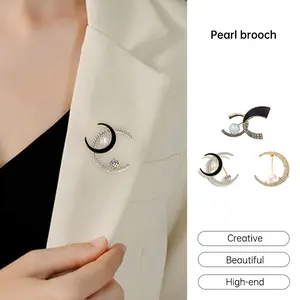 【lingerly】Light Luxury High-end Double-C Pearl Brooch Cardigan Suit Accessories Jacket Brooch