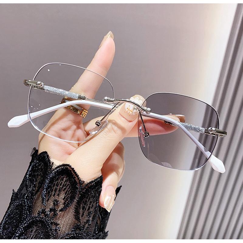 Kính Đổi Màu Thời Trang Chống tia UV Và Ánh Sáng Xanh Kính Râm Nữ Không Gọng Kim Loại Phong Cách Hàn Quốc