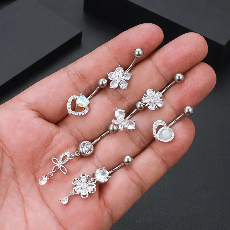 1 Chiếc Xỏ Khuyên Thanh Lịch Và Đáng Yêu Cho Nữ, Vòng Nút Bụng, Mặt Dây Chuyền, Mô Phỏng Zircon, Phụ Kiện Thời Trang 2