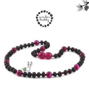 Amber Buddy | LE571 Kalung Bayi Baltic Amber Kombinasi Magenta Tiger Eye. 32 cm