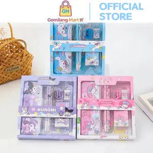 H1049 Set Alat Tulis Sekolah Anak Box Hadiah Pensil Krayon Stabilo Model Kartun Sanrio