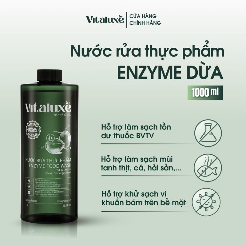 Nước rửa rau củ quả thịt cá Vitaluxe hỗ trợ loại bỏ các dư lượng hóa chất trên thực phẩm