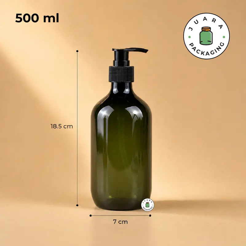 Botol Pump Plastik PET 500ml Warna Hijau Botol Kosmetik Tebal – Wadah Isi Ulang Sabun, Shampo, Lotion, Skincare, Botol Pump Shower Refill Ramah Lingkungan 500 ml