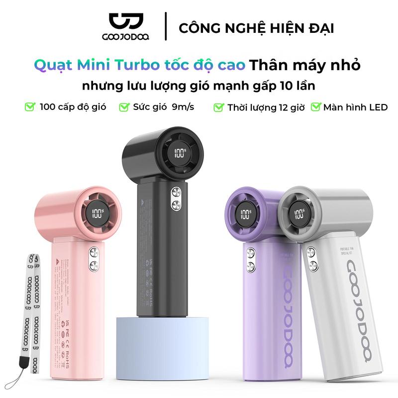 Quạt Cầm Tay & để bàn MINI GOOJODOQ Điều khiển tốc độ 100 cấp Pin 4000mAh với sạc Type-C Màn hình kỹ thuật số LED và Dây buộc Thích hợp cho văn phòng và sử dụng ngoài trời đồ dùng làm mát tức thì