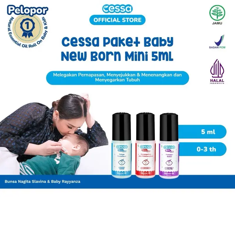 CESSA Baby New Born Mini 5ml | Cessa Baby Essential Oil Roll On 0-3 Tahun Happy Nose Fedrop Bofit | Cessa Biru Merah Ungu Mini 5ml 0