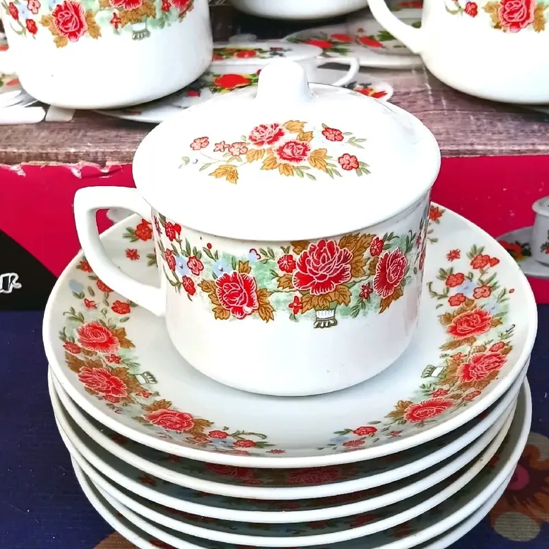 CANGKIR TABUNG + TUTUP + TATAKAN BUNGA SAKURA JAMAN DAHULU - Shop ...