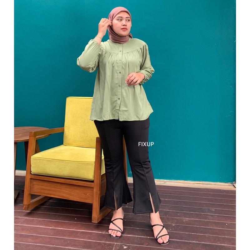 Product Introduction of FIXUP | (M-XXXXL) MONA CUTBRAY HIGHWAIST KULOT ANTI LECEK Wanita Celana Panjang Hitam 1