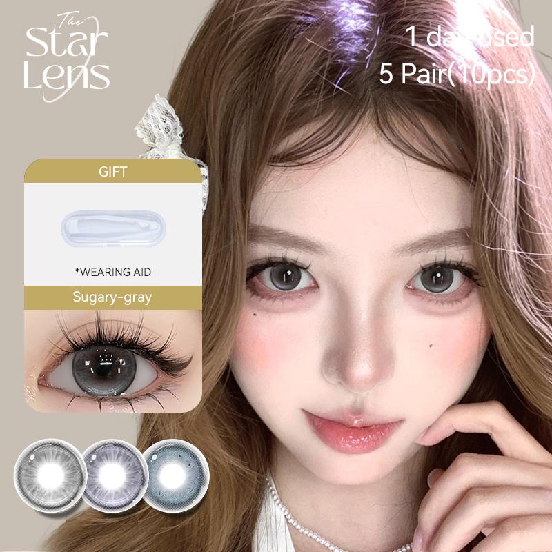 Kính áp tròng hàng ngày, Starlens, 10 miếng, xám gray/màu tím/màu xanh da trời len mắt xinh,Thiết kế dễ thương, Đường kính 14,2 / 14,5mm, Thích hợp cho mắt to, Sử dụng trong 1 ngày, Lớp 0,0
