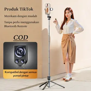 Tongsis Bluetooth dengan Rotasi 360°, Teleskopik Anti-Goyang, Remote Nirkabel + Kaki Tiga, Wajib Dibuat untuk Foto/Perjalanan/Live Streaming!