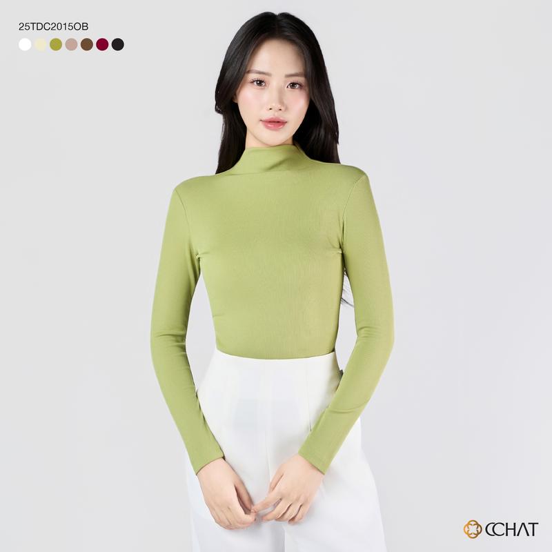  Áo Thun Nữ CCHAT TD25 Dáng Ôm Cổ Leo Tay Dài Chất Thun Mềm Mát Co Giãn 4 Chiều 25TDC2015OB 
