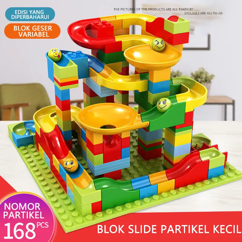 Mainan Anak Building Brick Balok Susun Track Slide Ball Marble Race Run Maze Block Track Slide Ball 168 PCS