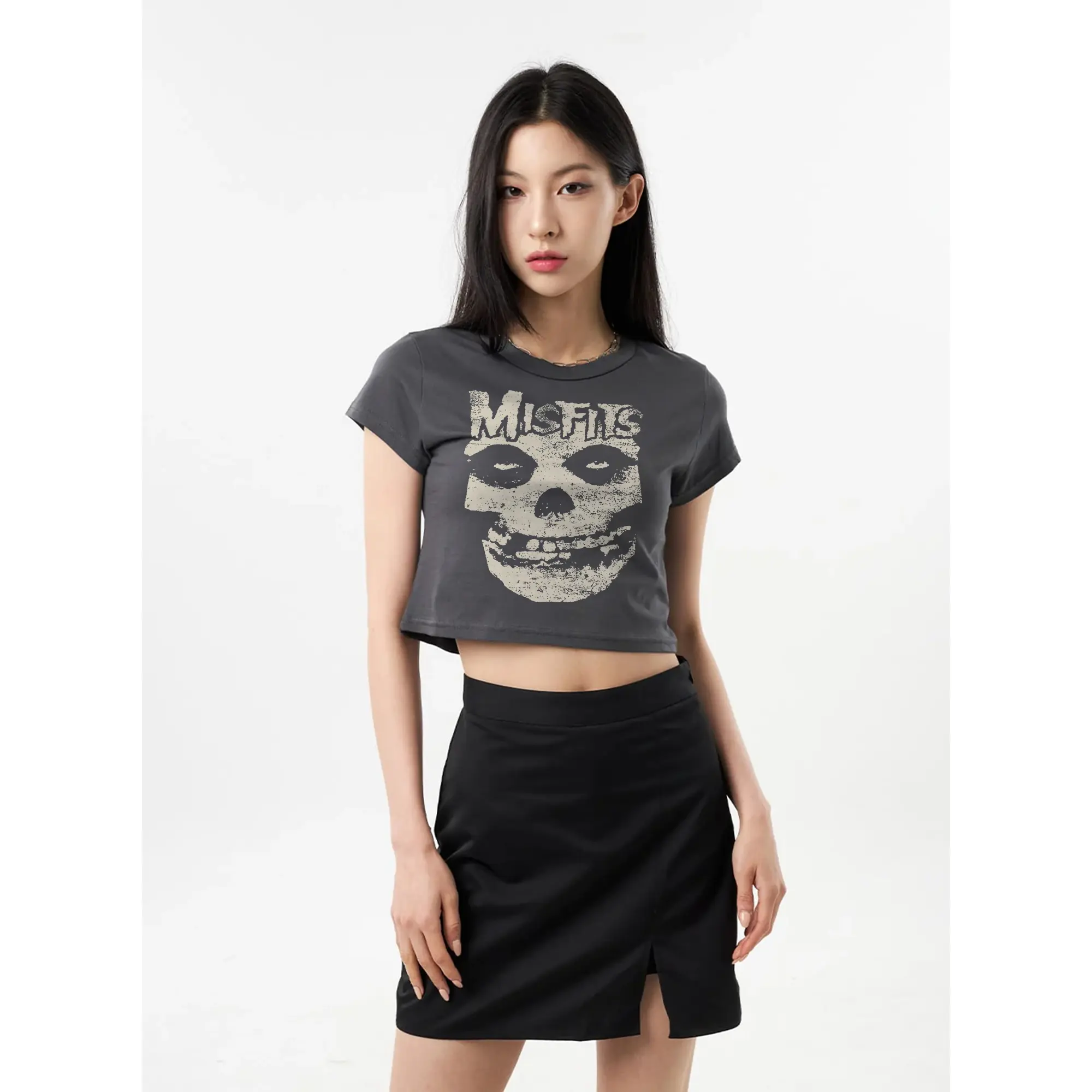 [AVICA] CROP TOP MISFITS Y2K GRUNGE TOP STYLE Atasan Wanita Tee Combed