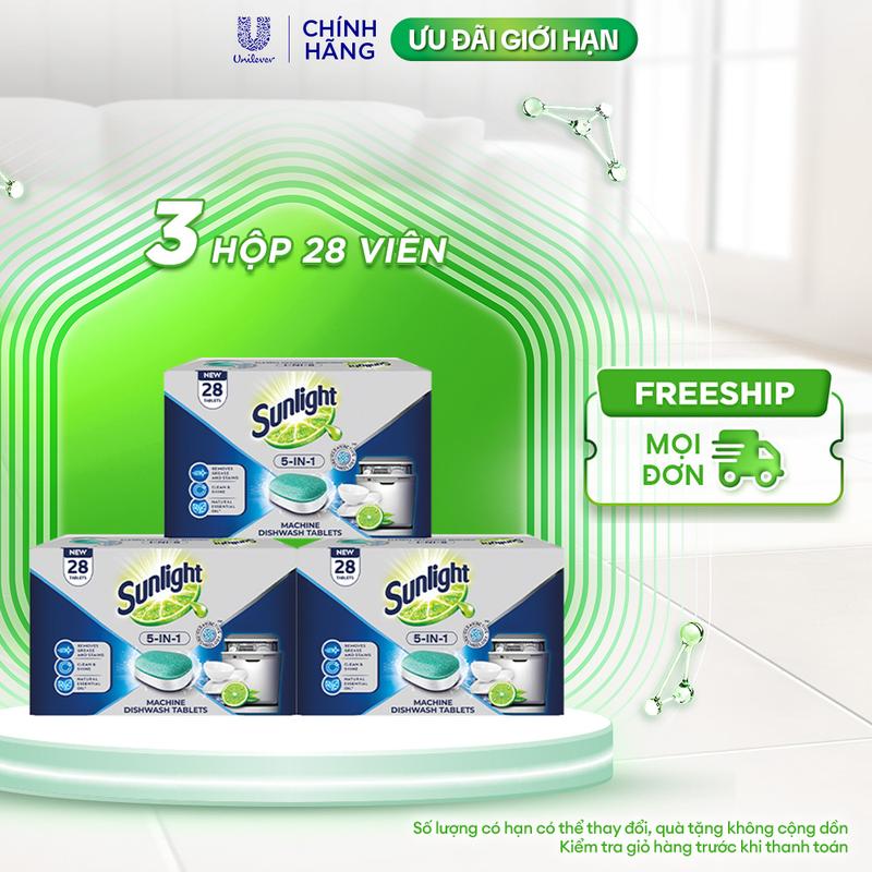 Combo 3 Hộp Viên Rửa Chén Bát SUNLIGHT 5 in 1 Cho Máy Rửa Chén Bát