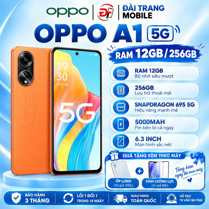 /2ND HAND/ OPPO A1 5G RAM 12GB/256GB - Màn hình 120Hz, Snapdragon 695 5G, Pin 5000mAh, Camera 50MP, Loa stereo, Có VOLTE