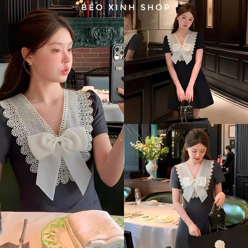 Váy Thiết Kế Công Sở Phối Ren Tiểu Thư Vải Tuyết Mưa Dày Dặn Cao Cấp Thanh Lịch Cho Các Nàng Bigsize 40–95kg Thời Trang Nữ Béo Xinh Shop - A.1594